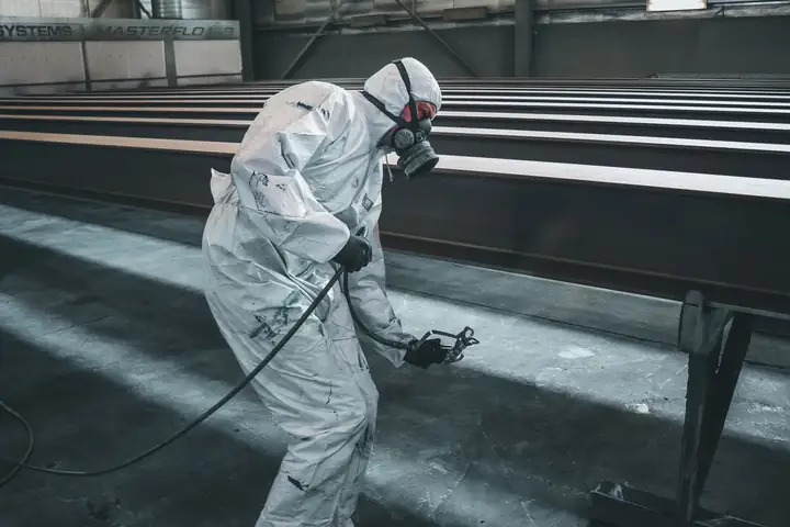 Abrasive blasting in progress at Saja workshop